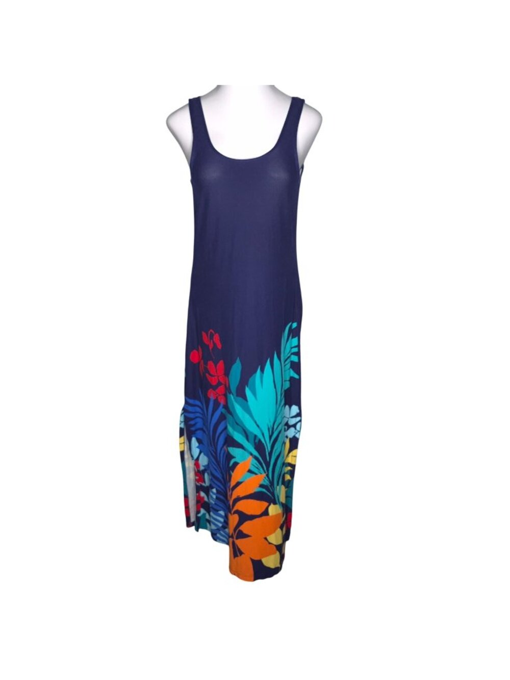 Tommy Bahama Womens Navy Blue Maxi Dress M Tropical Floral Print Sleeveless